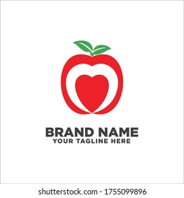 Red apple love logo design vectro. Apple icon. 