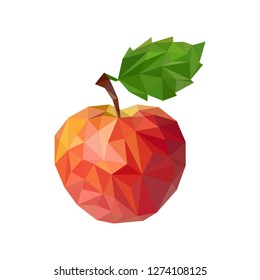 Red apple in low poly triangular style vector illustration