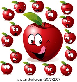 red apple with many expressions