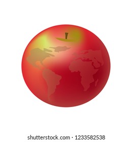 Red apple with map of the world on it