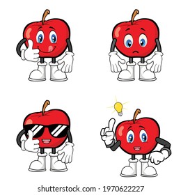 Red apple mascot cartoon bundle vector graphics