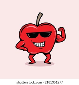 an red apple mascot showing his biceps vector illustration