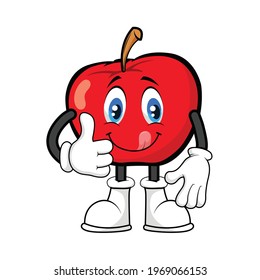 Red apple mascot thumbs up cartoon vector graphics