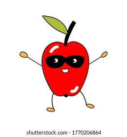 Red apple in the mask of a super hero.