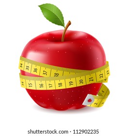 Red apple and measure tape. Illustration on white background