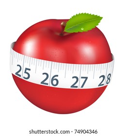 Manzana Roja Con Medición, Aislada En Fondo Blanco, Ilustración Vectorial