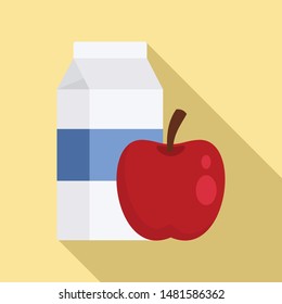 Red apple milk pack icon. Flat illustration of red apple milk pack vector icon for web design