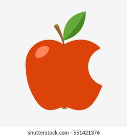 Red Apple With Missing Bite. Icon Isolated On White Background. Flat Vector Stock Illustration