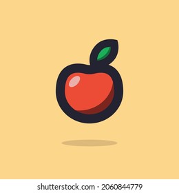 Red apple in modern style on yellow background. Flat apple concept. Modern  style vector illustration.