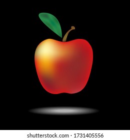 Red apple on a black background.  Graphic design.