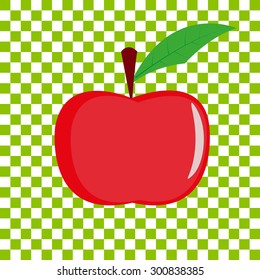 Red apple on a green-white background. Vector illustration