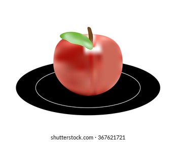 red apple on a plate isolated on white background 