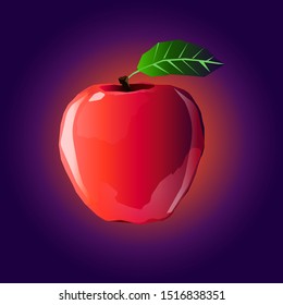 Red apple on the violet background. Vector illustration