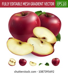 Red apple on white background. Vector illustration