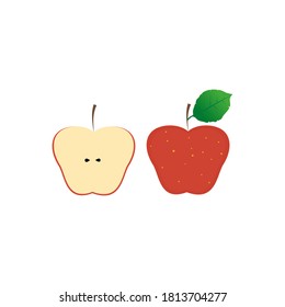 The red apple on white background. Apple cut in half. 