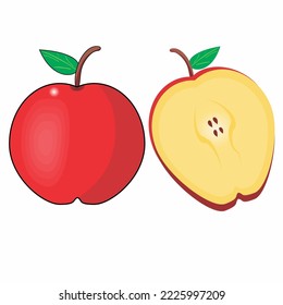 Red apple on white background isolated vector illustration. Food staple. Vegan product. Healthy lifestyle. Gardening. Farmers market.