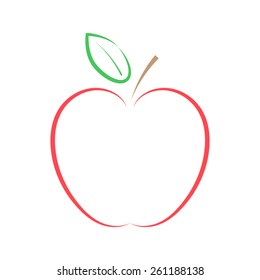 Red apple on a white background. Vector illustration. 