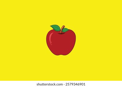 red apple on yellow background. Simple apple illustration