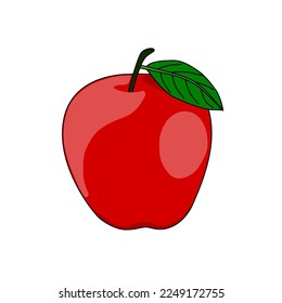 Red apple with one green leaf in white background