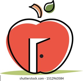 Red Apple with Open Door