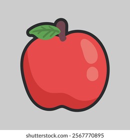 red apple with outline flat vector design.