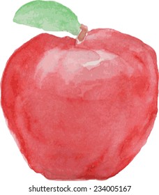 Red apple painted colors. Ripe apple for your design. Texture watercolor  