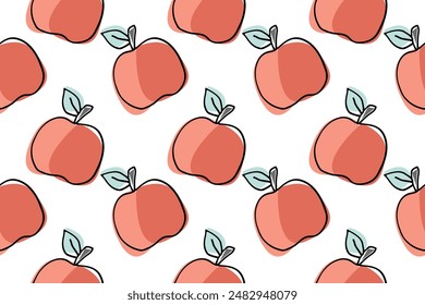 Patrón de manzana roja. Patrón de Vector de fruta de manzanas sin costura. Fondo de estilo de dibujos animados de diseño de moda para la impresión de mantel o diseño de paño de cocina.