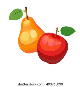 Red Apple and pear , vector illustration on white background