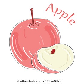 Red apple and a piece of apple, fruit, vector illustration