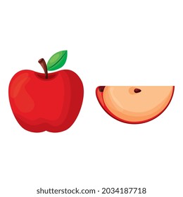 red apple and a piece of apple isolated on white background. vector illustration