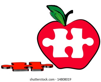 red apple with a piece of the puzzle missing