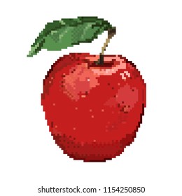 Red apple with pixel art style. Color pixelated apple fruit food vector illustration