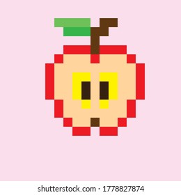 Roter Apfel mit Pixelkunst-Stil. Vektorgrafik-Apfel. Apfeldurchschnitt. rosafarbener Hintergrund.