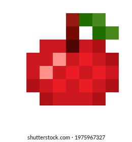 Red apple with a pixel art style. Vector pixel art apple.