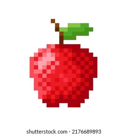 Red apple pixel art. Vector illustration.