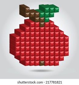 Red Apple in Pixel Style on white background