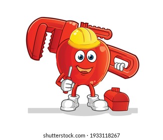 Red Apple plumber cartoon. cartoon mascot vector