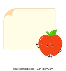 Red Apple poster character. Vector hand drawn cartoon kawaii character illustration. Isolated white background. Red Apple and poster