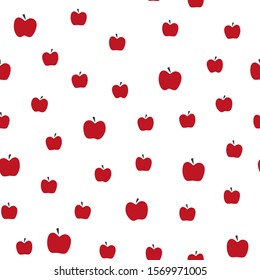 Red apple retro seamless pattern. Simple repeat design with small fruit vector images and white background.