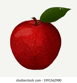 Red apple ripe juicy fruit illustration isolated on white background. Brush stroke and watercolor imitation. Hand drawn effect texture. Organic, natural, vegan, healthy food concept vector graphic