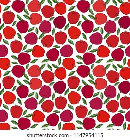 Red Apple Seamless Endless Pattern. Red Apple Fruit. Home Brew. Autumn or Fall Vegetable Harvest Collection. Realistic Hand Drawn High Quality Vector Illustration. Doodle Style.