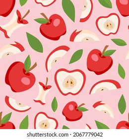 Red Apple seamless pattern. Abstract art print. Design for paper, covers, cards, fabrics, interior items and any. Vector illustration about fruit. 