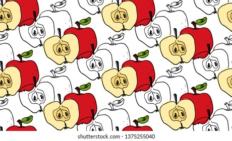 Red apple seamless pattern background - Vector illustration 