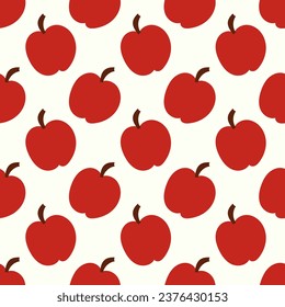 Red Apple seamless pattern. Eco farming fruit. Flat vector illustration.