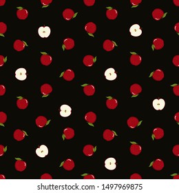 Red apple seamless pattern. Fresh organic healthy fruit background. -Vector