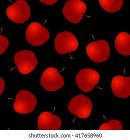 Red apple seamless pattern on black ground