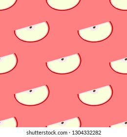 red Apple Seamless Pattern and slices. fruit summer on pink background. Elements for menu. poster, textile, greeting card design. Vector illustration.