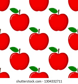 red Apple Seamless Pattern and slices. fruit summer on white background. Elements for menu. poster, textile, greeting card design. Vector illustration.