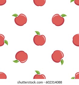 Red apple seamless pattern. Vector illustration on white background.