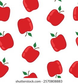 Red apple seamless vector pattern isolated on white background.